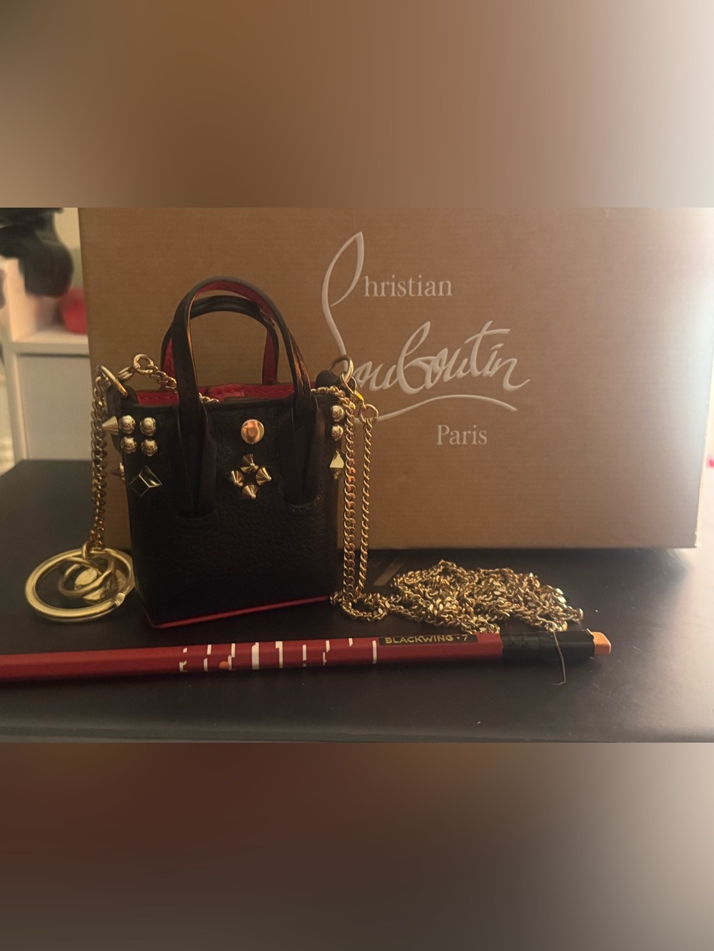 CHRISTIAN LOUBOUTIN CABATA MICRO SPIKE LEATHER, AIRPODS BAG - Picture 5 of 8